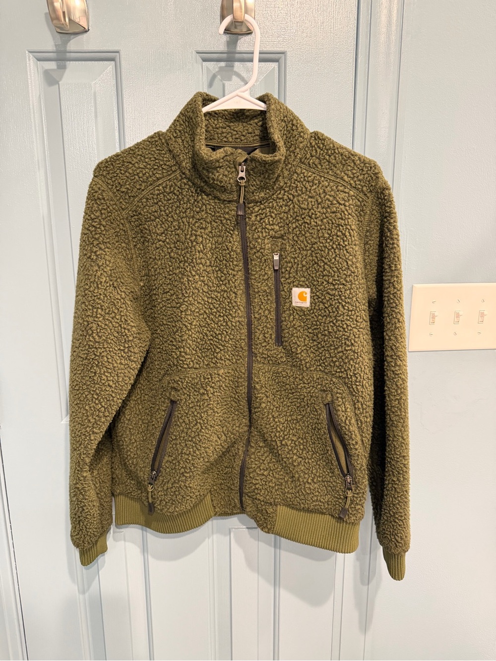 Carhartt Olive Green Relaxed Fit Sherpa Jacket with Logo Patch
